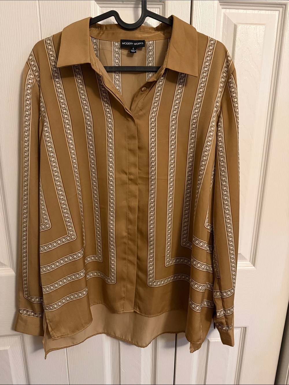 Modern Works Men's Tan Patterned Long-Sleeve Button-Down Shirt